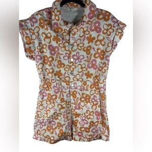 Baevely Floral Denim Rolled Hem Romper Sz Small